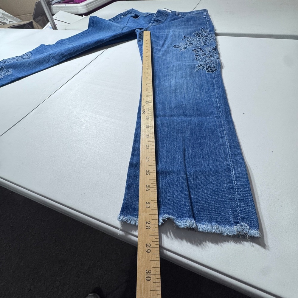 Loft Floral Embroidered Jeans Womens 29 8 Blue Straight Leg Raw Hem Boho Casual - Picture 6 of 15